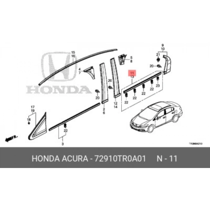 Cam Sıyırıcı Civic 12-16 Fb7 Arka Kapı Dış Sağ (Oem No:72910Tr0A01)