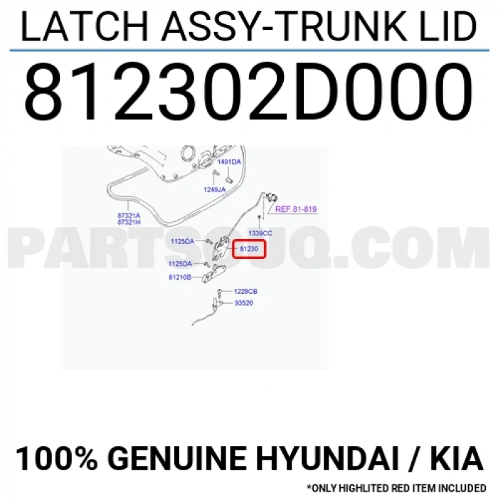 Elantra 2001 2003 Bagaj Kilidi  (Oem No:812302D000)