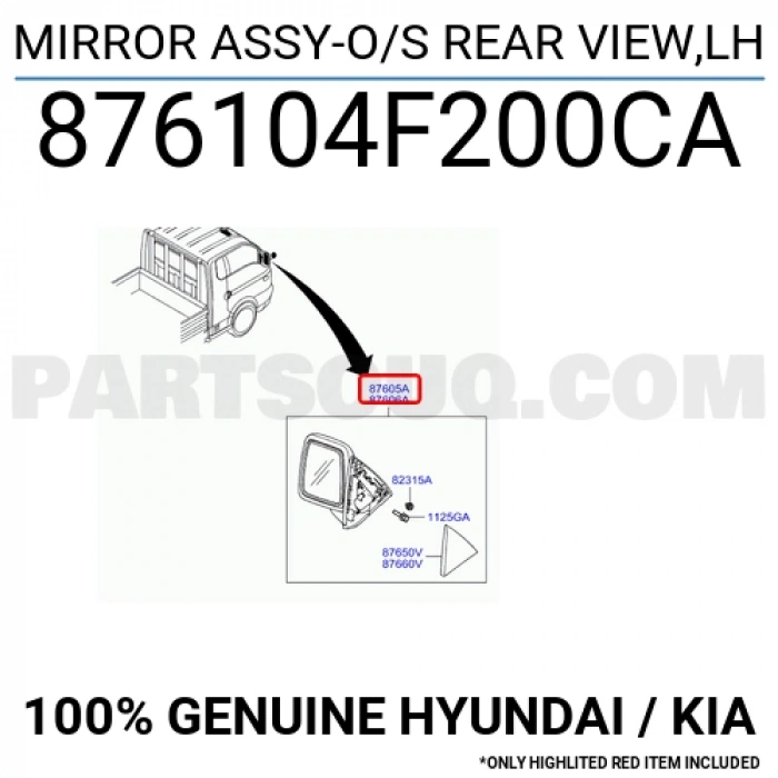 H100 Kmy 2004 2007 Dış Dikiz Aynası Sol Manuel (Oem No:876104F200Ca)