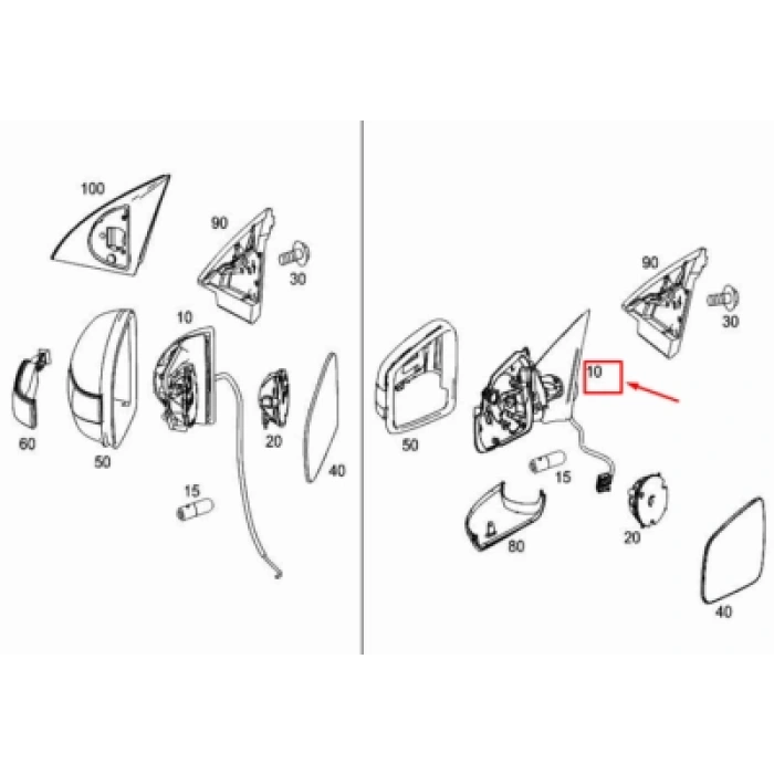 Mercedes 251 2005-2010 Dış Dikiz Aynası Sol Elektrikli Katlanir Isitmali Astarli Sinyalli Aydinlatmali Hafizali Kör Noktali  (Oem No:A2518100793)