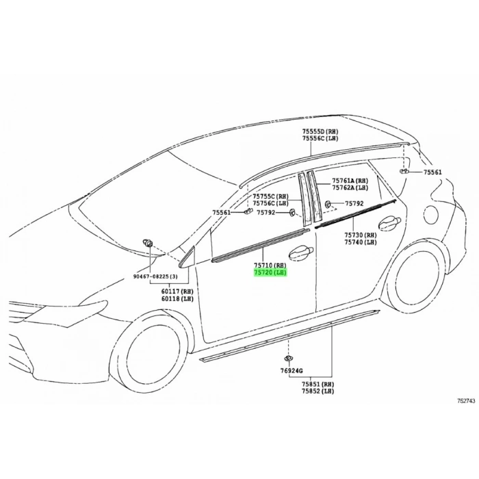 Toyota Auris 2012-2015 Cam Sıyırıcı Dış Ön Sol Sıyah (Oem No: 7572012890)