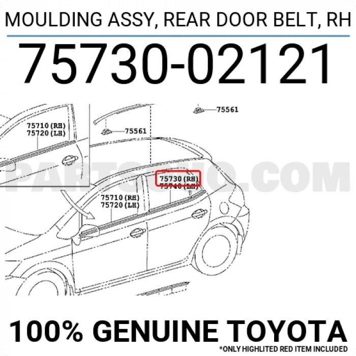 Toyota Auris 2006-2012 Cam Sıyırıcı Dış Arka Sağ Sıyah (Oem No: 7573002121)