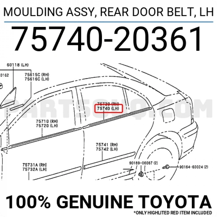 Toyota Avensis 2003-2008 Cam Sıyırıcı Arka Dış Sol (Oem No: 7574020361)
