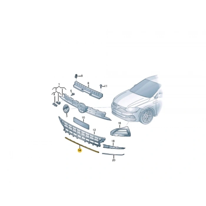 Volkswagen Polo (2021 Yılında Çıkan Kasa) Ön Sis Lambası Kapağı Nikelaj (Oem No: 2G08531012Zz)