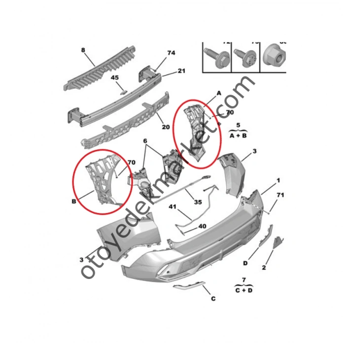 Peugeot 408 (2022 Yılında Çıkan Kasa)Arka Tampon Braketi Dış Set (Oem No: 1690274780)