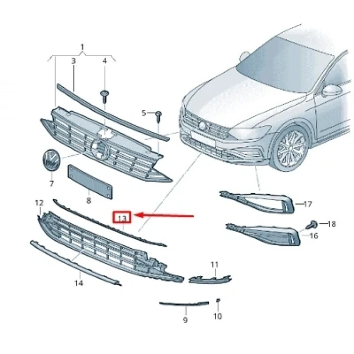 Volkswagen Passat (2019 Yılında Çıkan Kasa) Tampon Panjuru Çıtası Krom Alt (Oem No: 3G0853245D2Zz)