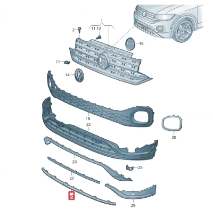 Volkswagen T - Cross Ön Tampon Çıtası Nikelaj 21- (Oem No: 2Gm853101A2Zz)