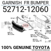 Toyota Corolla- Hb- 2020-2022  Ön Tampon Panjuru Dış Çerçeve Çıtası Sol Koyu Gri (Tyg) (Oem No:5271212060)