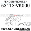 Nissan Pıckup D22 Ön Çamurluk Sinyal Delikli Sol 2002-2004 (Oem No:  63113Vk000)