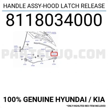 Kaput Açma Mandalı Accent 1995-1999 Elantra 1996-1999  Oem No: 81180-34000