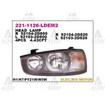 Far Elantra 2001-2003 Motorlu Siyah Sol (1 Adet) (Oem No: 92101-2D110)