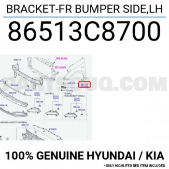 İ20 Actıve Suv 2015  Tampon Braketi Ön Üst Yan   Sol Çamurluğa Gelen (Oem No:86513C8700)