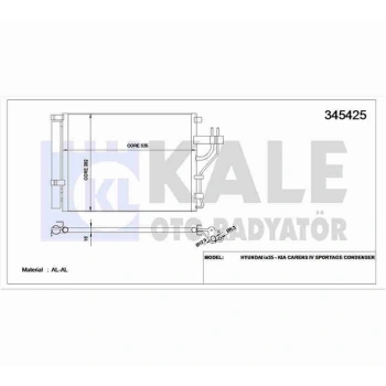 Radyatör Klima İx35 2010-2015  Sportage 2011-2015 2.0 Dizel (1 Adet) (Oem No: 97606-2Y000)