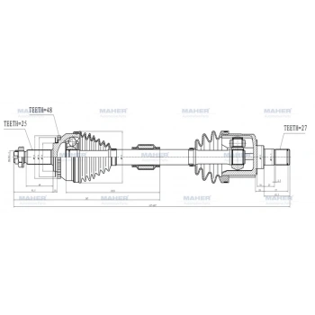 Aks Komple Ön Rio 2006-2011 Sol M-T 1.5 Dizel Absli 48 Diş 637Mm (Oem No:49500-1G500) (Adet)