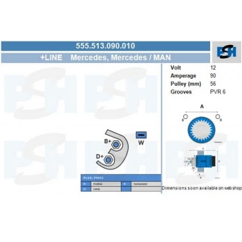 Sprt.212,312,412.D   Vito.108,110.D  Alternatör 90 Amper (Oem No:A0101540802)