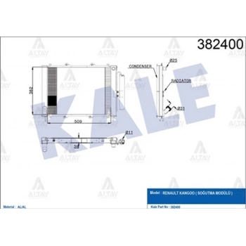 Su Radyatörü+Klıma Kangoo 1998-2008 1.2-1.5 Dcı M-T (Klıma İle Birlikte) Brazıng (Oem No:8200732379) (Adet)
