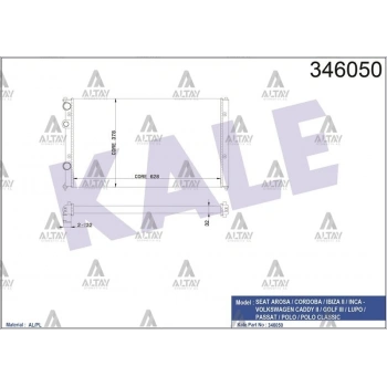 Su Radyatörü Polo 1997-2001 Aee-Ahw 1.4-1.6 Klimalı Brazıng (Oem No:1H0121253Be) (Adet)