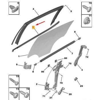 Arka Kapı Cam Dış Fıtılgı Sol C3 B618 Psa Peugeot 97-00 (Oem No: 9813218580)