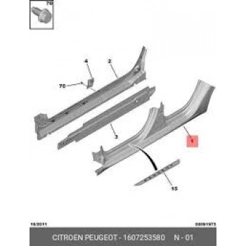 Sol Marşpiyel  Sacı Psa 208 B.M 2012- (Oem No: 1607253580)