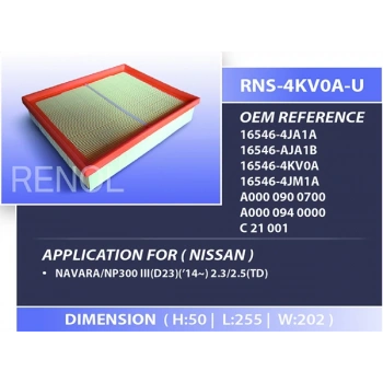 Hava Filtresi . Japon Navara (D23) 2.3 Dcı 16- (Oem No: 16546-4Ja1A)