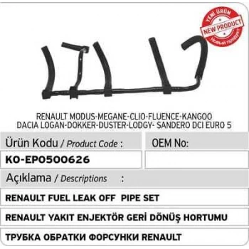 Enjektör Gerı Dönüs Hortumu Renault Duster/Logan/Sandero/Fluence/Megane Iıı 1.5 Dci 07- (Oem No: 166711735R)