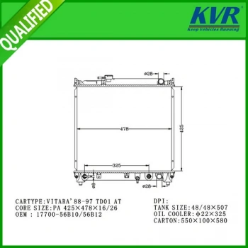 Su Radyatörü 425X488X26 Japon Vıtara (Et) 5 Kapi 1.6 92-01 (Oem No: 17700-56B10)