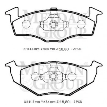 Seat Inca- 97/03; Ön Fren Balatası (Disk) (141,6X50X18,80/141,6X47,4X18,80) (Bramax) (Oem No: 1Jh0698151B)