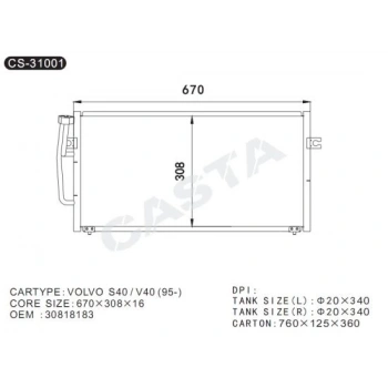 Radyatör Klima Carısma 96-06 1.9 Dıd / Volvo S40 / V40 1.6 1.8 2.0 16V 99Sonrası (Oem No: 30818183)