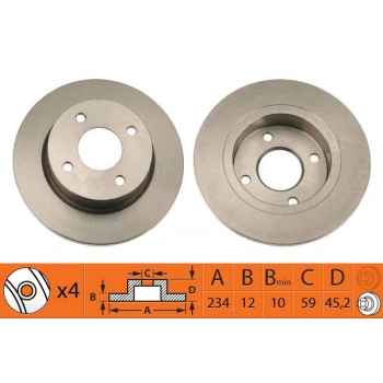 Fren Diski Mıcra  92-02 K-11 / Ön Düz 234-4 (Oem No: 402065F001)
