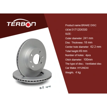 Fren Diski Ön Adet : 241 X 4 Havalı Kore I10/Pıcanto 04-17 Benzın 2008- (Oem No: 517120X500)