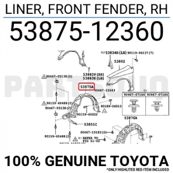 2002-2006 Toyota Corolla Zze121 Ön Çamurluk Davlumbazı Sağ (Lt-Ty6026) (Tw) (Adet) (Oem No:5387512280)