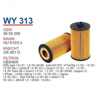 Yağ Filtresi Astra G / Astra H / Astra J / Corsa B / Corsa C / Corsa D / Corsa E / Insıgnıa / Mokka / Zafira / Adam / Aveo / Cruze 96=Den İtibaren; X12Xe-Z12Xe-P-Z14Xep-A14Net-A14Xer-A16Xer-A16Let 1.2-1.4-1.6 (Oem No: 5650359)