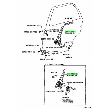 Cam Krikosu Corolla Manuel  98-02 Arka Sağ (Oem No: 69830-12290)