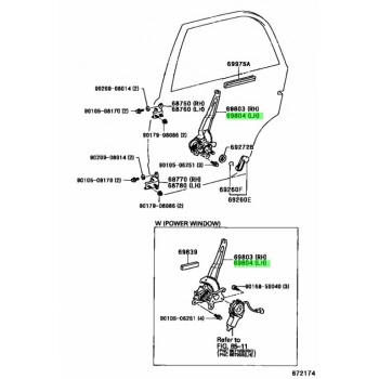 Cam Krikosu Corolla Manuel  98-02 Arka Sol (Oem No: 69840-12290)