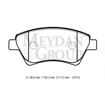 2003-2009 Renault Megane Iı Ön Fren Balatası (Kablosuz)(Disk) (136,6X59,2X17,5) (Fmk) (Adet) (Oem No:7701207672)