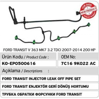 Hortum Enjektör Geri Dönüş Transit V347 06Sonrası 3.2 Tdcı (Oem No: 7C169K022Ac)