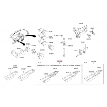 Düğme Cam Açma Getz 03-11 Sol (Grı) (Oem No: 93570-1C1108H)