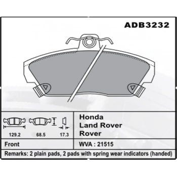 Fren Balatası Civic 01Euro-Cvc 96 Rovr-25 Ön Şimli None (Oem No: H2Cvc06-Kb-01)