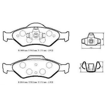 1996-1999 Ford Fiesta Ön Fren Balatası 1,0-1,3-1,4-1,8 (Disk) (149,9X54X17,5-2015 1,4X52,2X17,5)(Bramax) (Adet) (Oem No:Ys612K021Aa)