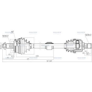 Aks Komple Ön Ix-2020 2010-2014 / Venga 2010 Sonrası / 1.4 Dizel M-T Sağ Absli 46 Diş 967Mm (Oem No:495011P200)