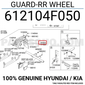 Kore H100 Benzin-Dizel 2005-2017 Çamurluk Davlumbazı Arka Sol  (Oem No:612104F050)