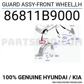 Kore İ10 2013-2016 Benzin-Dizel 2013-2016 Çamurluk Davlumbazı Ön Sol  (Oem No:86811B9000)