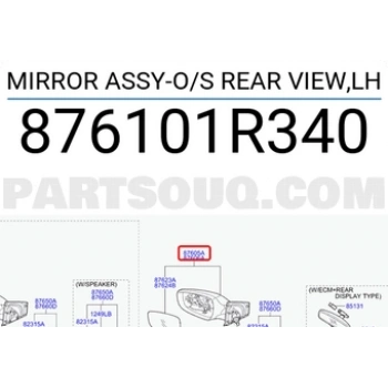 Kore Accent Blue Benzin-Dizel 2011- Dış Dikiz Aynası Sol Elektrikli Isitmali   (Oem No:876101R340)