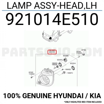 Kore Bongo Dizel 2010  Sonrası  Far Sol Sıyah (Oem No:921014E510)