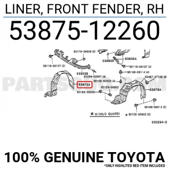 Çamurluk Davlumbazı Corolla 1998-2002 Ön R (Oem No:5387512260)