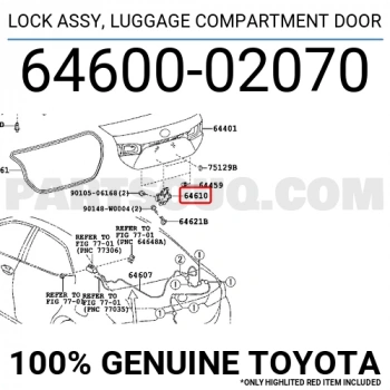 Bagaj Kilidi Kapak Corolla 2013-20Avensıs  2008 15 (Oem No:6460002070)
