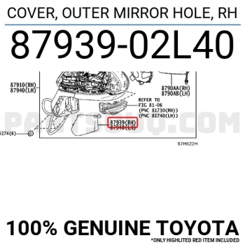 Kapak Ayna Alt Corolla 2019 Sonrası= Sağ   (Oem No:8793902L40)