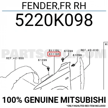 Çamurluk L200 2015-2019 Sinyal+Dodik Delikli Ön Sağ (Oem No:5220K098)