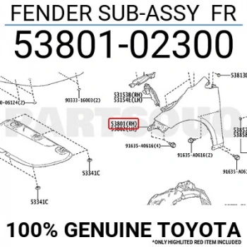 Çamurluk Corolla 2019 Sonrası Ön Sağ (Oem No:5380102300)