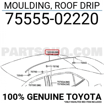 Tavan Çıtası Oluk Corolla 2014-2019 Sağ (Oem No:7555502220)